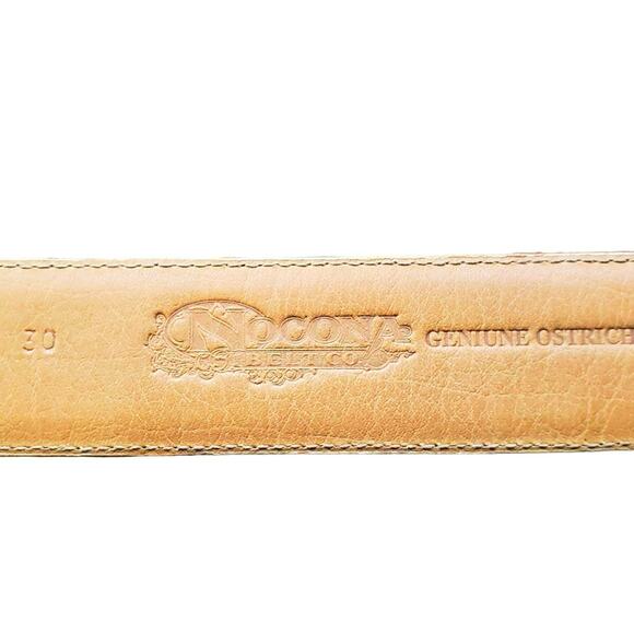Nocona Tan Ostrich Pattern Leather Belt Western Boho Size 30 Silver Tone Buckle - Picture 8 of 9